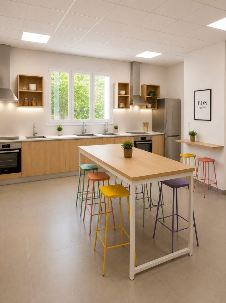 Cucina condivisa moderna e completamente attrezzata per studenti a Cassino